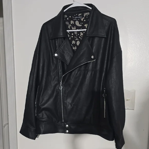 For Love & Lemons NWT Womens Black Dillon Faux Leather Moto Jacket Size M - Picture 5 of 6
